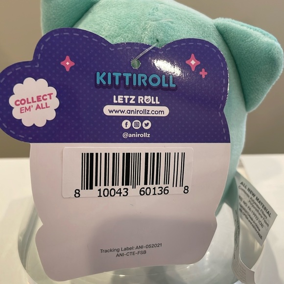 NWT Teal Kittiroll Holding a Cake Squishy Ball Cat Plush by Anirollz - Picture 3 of 3
